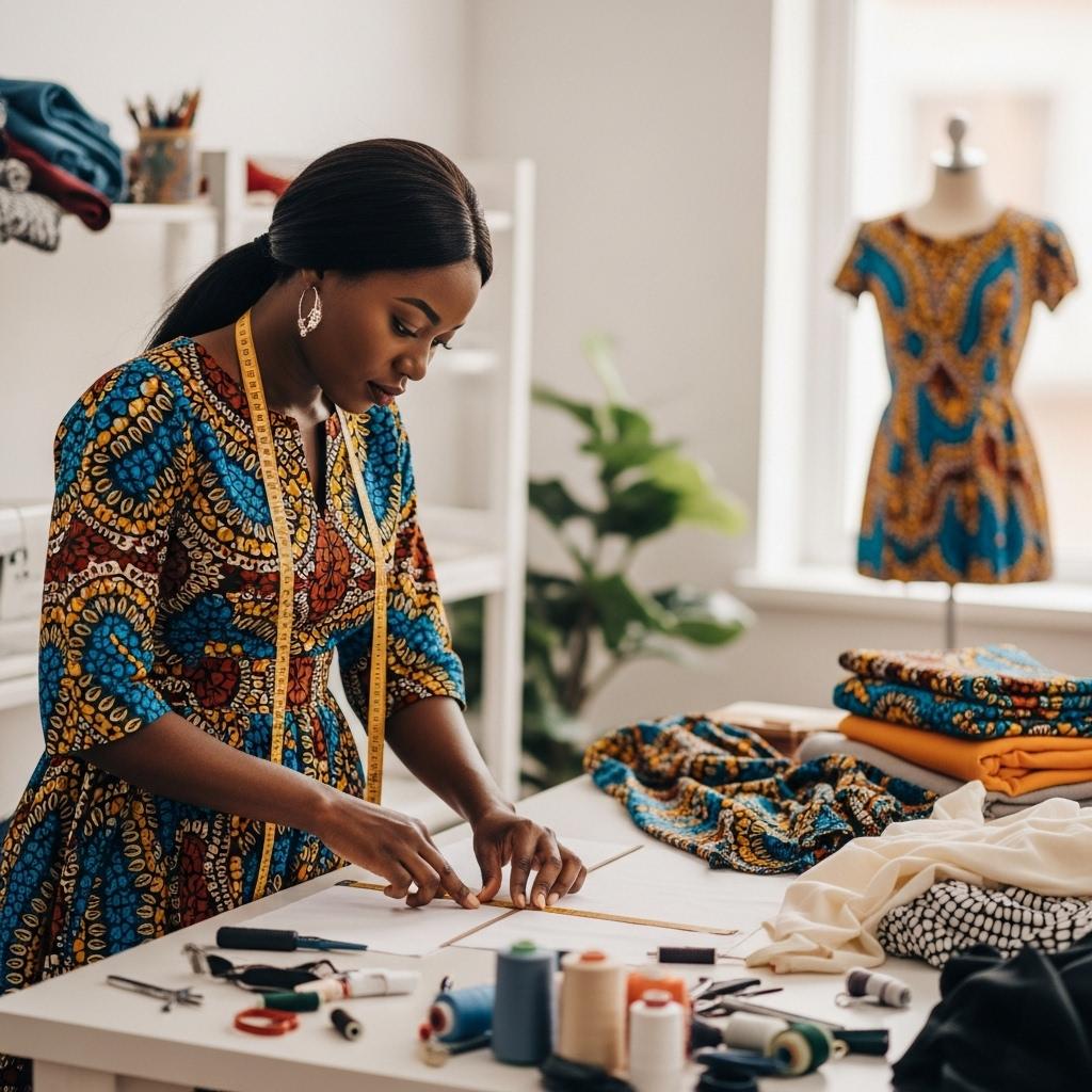 Tailor working on fabric